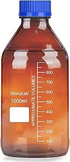 stonylab Aufbewahrungsflaschen mit GL45 Schraubverschluss, 1000 ml Bernstein Glas Abgestufte Rund…