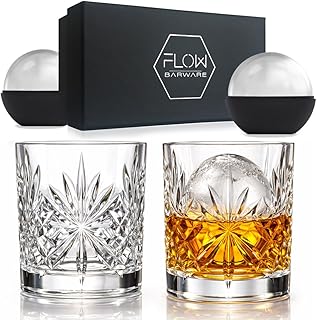 FLOW Barware Whiskygläser 2er-Set | Kristall Whiskygläser Geschenkset | Schwere Kristallgläser…