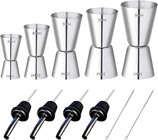 RUIJIE 5 Stück Cocktail Messbecher Edelstahl Barmaß 2cl/3cl/4cl/5cl/6cl Klein Jigger mit Innens…