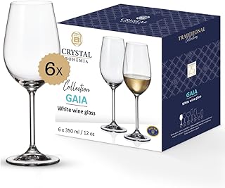Crystal Bohemia Weißweingläser – 6er Set, je 350 ml, spülmaschinenfest, langlebig & kratzfes…
