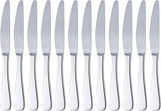 Amazon Basics Tafelmesser mit Abgerundeter-Rand, Edelstahl, 12er-Pack, Silberfarben