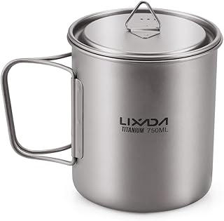 Lixada Titanium Cup Pot Ultralight Tragbarer Cup Hängetopf mit Deckel und klappbarem Griff Campi…