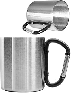 Robuste Camping-Tasse mit Karabiner-Griff, Edelstahl, 250 ml (silber/schwarz)