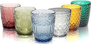 Trinkgläser Set 6 teiliges Gläser Set für 6 Personen aus Glas, Wasserglas farbig, Mehrfarbig e…