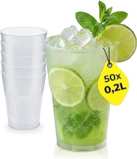 50x Cocktail Plastikbecher 0,2 L – Stapelbare Mehrweg Partybecher – Spülmaschinenfeste Hartpla…
