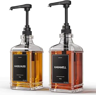 Sirup Spender Set 2er Pack 500ml Pumpspender für Sirup aus Glas mit Dosierpumpen Schwarz für Ka…