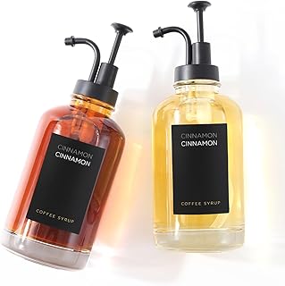 Joyfulmap 2 Kaffeesirupspender mit 18 Etiketten, schwarzer Pumpspender mit Flaschen für Kaffeeba…