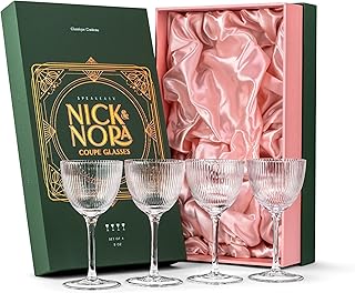 GLASSIQUE CADEAU Vintage Art Deco Nick Nora Coupe Gläser | 4er Set | 150 ml Kristall Gerippte Re…