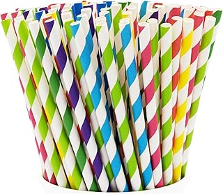 GUSTO [200 Pack] Striped Paper Drinking Straws 100% Biodegradable – Assorted Colors – Formerly Co…