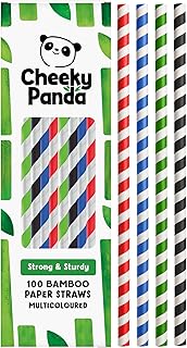The Cheeky Panda Bambus Strohhalme Papier Bunte | 100 x Cocktail Strohhalme | Stark und Langlebig