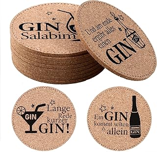 Untersetzer Gin Set 9 Stück Gin mit Ginsprüchen, 10cm Glasuntersetzer Kork Gin Untersetzer, fü…