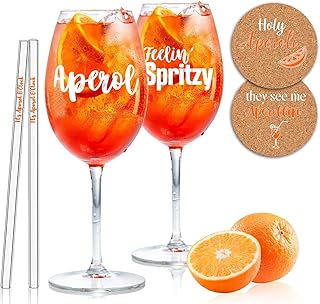 2er Set Aperol Gläser Geschenkset – Aperol Spritz Gläser | Glasstrohhalme | Korkuntersetzer, Ap…