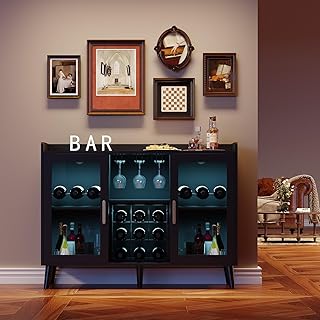 120x40x90cm Weinschränke mit LED Beleuchtung, Barschrank mit Abnehmbarem Weinregal & 9 Glashalte…