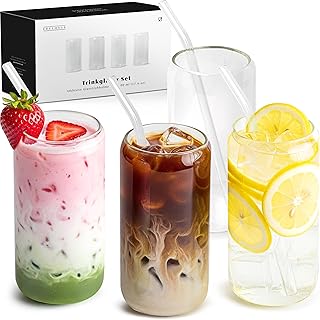 Gläser Set mit Glas Strohhalm [4x 500ml] Cocktailgläser, Trinkgläser Set – Longdrinkgläser – …