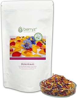 Essbare Blüten 25g Duftend Farbenfroher Blütenmix | Rosenblüten Ringelblumenblüten Kornblumen…