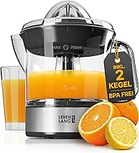LEBENLANG Zitruspresse elektrisch – 2 Kegel & BPA-Frei I Hohe Saftausbeute I 700ml Orangenpresse …