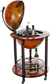 XXL 043RR Hausbar Barwagen Globusbar Massive Eukalyptusholzsäule Cocktailbar Dekobar Tischbar mi…