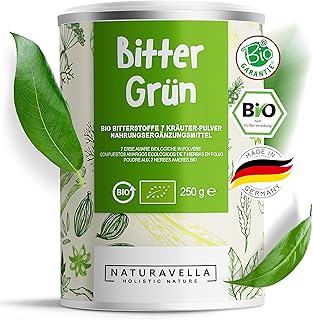 NATURAVELLA BitterGrün – Bio Bitterstoffe 7 Kräuter-Pulver I 250g | Hochwertige Bitterkräute…