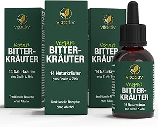 VITACTIV Bitterkräuter – Bittertropfen ohne Alkohol – Erlesene Kräuter plus Cholin & Zink – Bit…