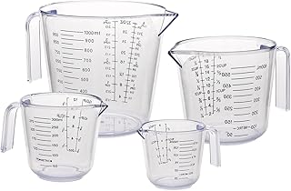4 Stück Messbecher Set, Kunststoff Mit Griff und Skala, 150/300/600/1000ml, Hitzebeständig Prä…
