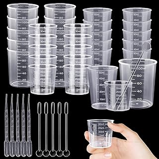 30 Stück Messbecher Set（30ml 50ml 100ml）mit Tröpfchen und Mischlöffel für Basteln Gießfo…