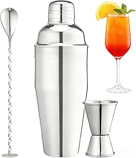 Cocktail Shaker 750ml, 3-teiliges Edelstahl Cocktail Set mit Cocktail messbecher 15/30ml und Cock…