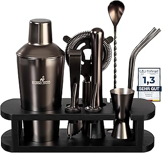 Edelstahl Cocktail Set 11tlg. – 700 ml Cocktail Shaker Set mit Ständer und Bar Zubehör, Cockt…