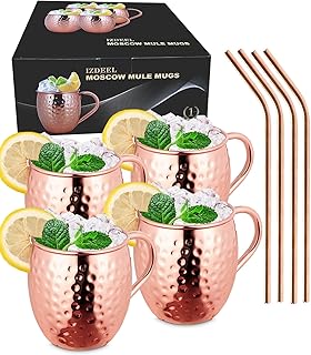Moscow Mule Becher 4er Set Kupfer Becher 550ml für Cocktail, Gin, Bier, kalte Getränke, Zuhause…