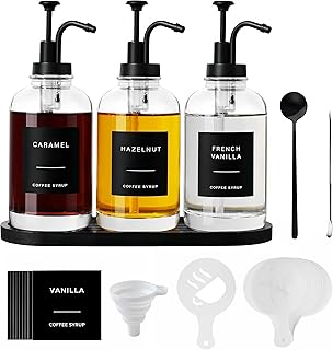 Sirup Spender für Kaffeebar, Glas Sirupspender mit Tablett, 500 ml Kaffee Sirup Flaschen für Ka…