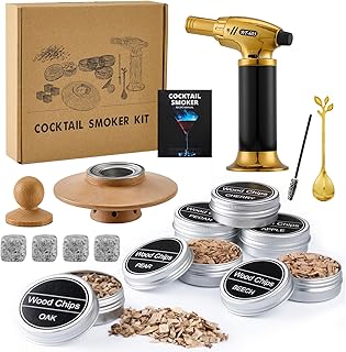 Cocktail Smoker Set – Whiskey Räucher-Set mit 6 Holzsorten & Taschenlampe – Rauchgenerator f…