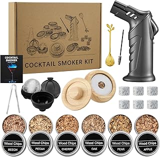 Cocktail Smoker Set – Geschenkset mit 6 Holzchips, 2 Silikon-Eisformen und 6 Whisky Steinen –…
