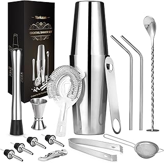 Cocktail Shaker Set, 750ML Bar Tool Set, 15-Teiliges Edelstahl Shaker Bar Zubehör, Professionell…