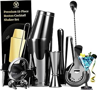 Edelstahl Cocktilopj Shaker Set 12-teilig,Cocktaiopl Mixer Set Schwarz mit Bar Zubehör, Cocktaiu…