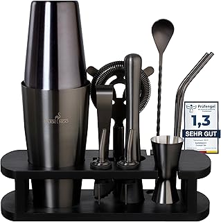 Edelstahl Cocktail Set 11tlg – 825ml Boston Cocktail Shaker Set mit Ständer und Bar Zubehör, …