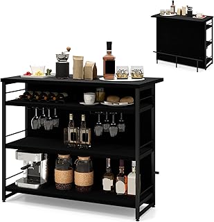GIANTEX Hausbar Theke Bar, Barschrank mit 4 offenen Ablagen, Bartisch Küchen Tresentisch mit Wei…