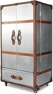 Casa Padrino Luxus Weinschrank Silber/Braun 63 x 52 x H. 130 cm – Aluminium Kofferschrank mit Ech…