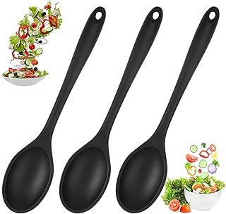 3 Stück Kochlöffel Silikon Rührlöffel, Schwarz Antihaft Silikonlöffel, 27cm Langen Griff Sil…