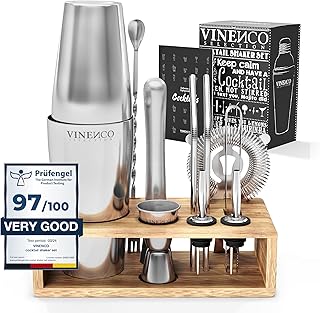 Cocktail Shaker Set Boston mit Ständer & Rezeptbuch: Premium Edelstahl Bar Cocktailset Cocktails…
