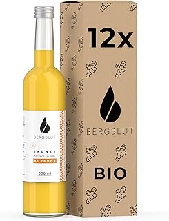 Bergblut Bio Ingwer Konzentrat mit Kurkuma – 12x 500 ml Ingwerkonzentrat mit Kurkuma, Zitrone…