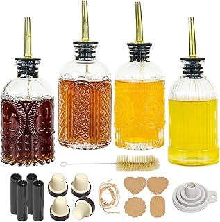 Oudizz Essig und ölflaschen Set mit Ausgießer 4 Stück 200ml Kaffee Sirup Spender mit Metall Gi…
