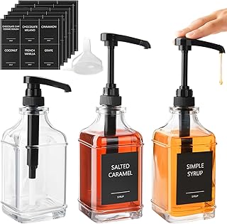 YBCPACK Kaffee Sirup Spender 3er Set 500ml, Auslaufsichere Pumpspender Sirup Glas mit Etiketten, …