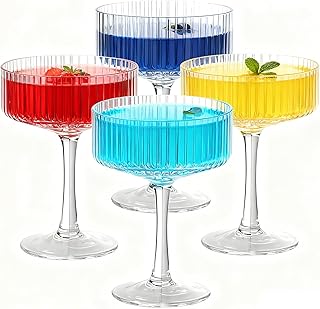 Champagner Schalen 4er Set, 280ml Cocktailgläser, Vintage Gläser Für Zuhause, Bar, Partyabende…