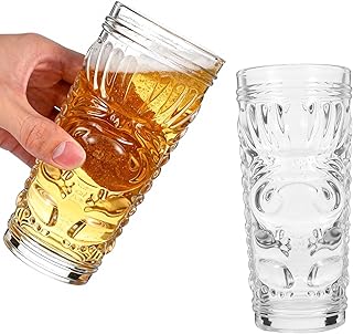 Cabilock 2er Set Tiki Cocktailgläser 420ml – Transparente Tiki-Gläser, Bar-Gläser mit Totem & …