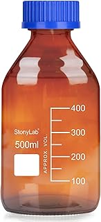 stonylab Aufbewahrungsflaschen mit GL45 Schraubverschluss, 500 ml Bernstein Glas Abgestufte Runde…