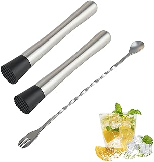 2 Stück Cocktail Stößel mit Barlöffel, Edelstahl Eiscrusher & Mojito Stampfer – Bartending We…