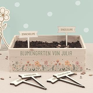 Personalisiertes Saatgut Anzuchtset für Kinder, Mini Gärtner Starter Kit, Garten Holzkiste, Gem…