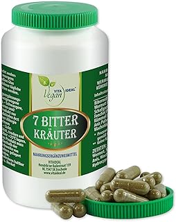 VITA IDEAL Vegan® 7 – BITTER – KRÄUTER 120 – KAPSELN – Tagesportion 900mg BITTERKRÄUTER – Pulv…