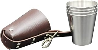 NUOBESTY 5 Stück Edelstahl Schnapsgläser mit Ledertasche Trinkgefäß