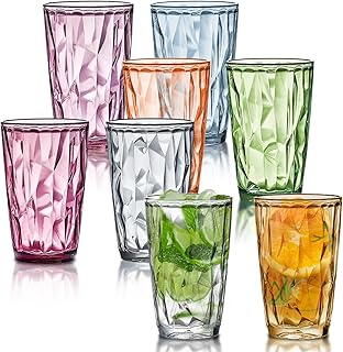 8 Stück Wassergläser Set, 470ml trinkgläser Bunt Kunststoffbecher mit 8 Farbige, Kinderbecher …