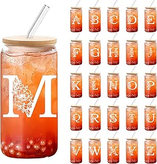 DETENE 550ML Buchstabe Glasbecher Gläser mit Deckel und Strohhalm Eiskaffee Gläser Monogrammier…
